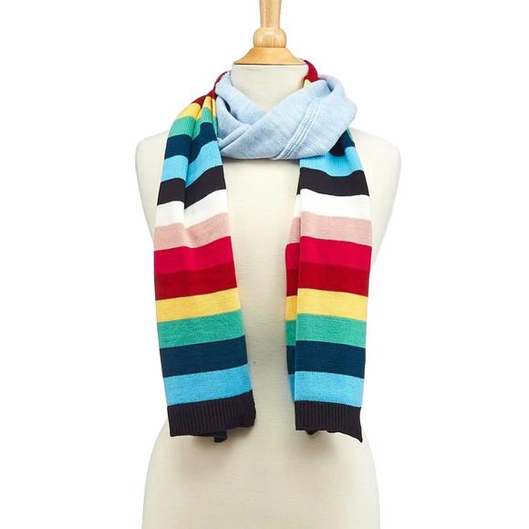 NEW TWO'S COMPANY extra long striped scarf in heathered blue and multi stripe - Picture 2 of 2